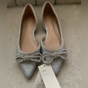 a new day Glittery Silver Flats with Bow